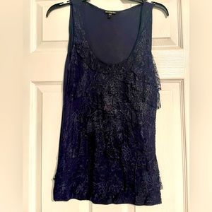 Navy blue tank with lace overlay on front